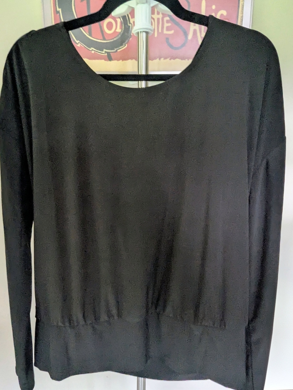 SALE $20 NWT WHBM Long Sleeve Matte Jersey Tie Back Shirt Black Size XL
